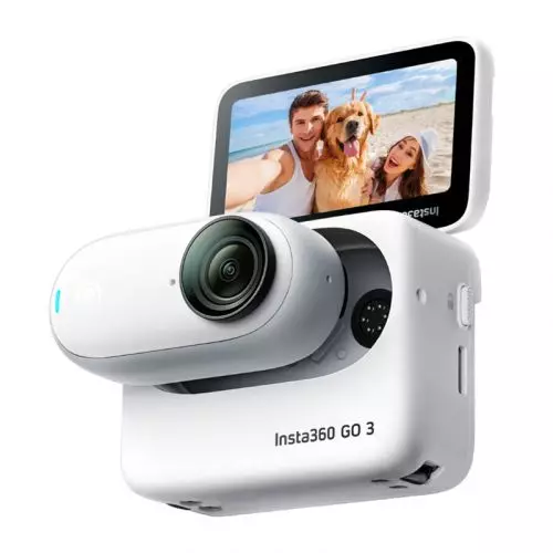 Insta360 GO 3 Travel Pack (64GB) - 4K Small Vlogging Camera, Hands-Free POV, Edit Anywhere, Stabilization, 140 Min Battery Life, 10m Waterproof, AI Editing, Arctic White